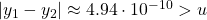 |y_1-y_2|\approx 4.94 \cdot 10^{-10}>u