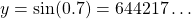 y=\sin (0.7)=644217\ldots